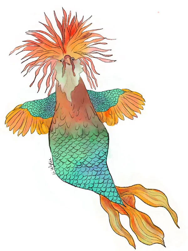 Mermaid Portrait, Mixed Media Mermaid, H Wylie Art 