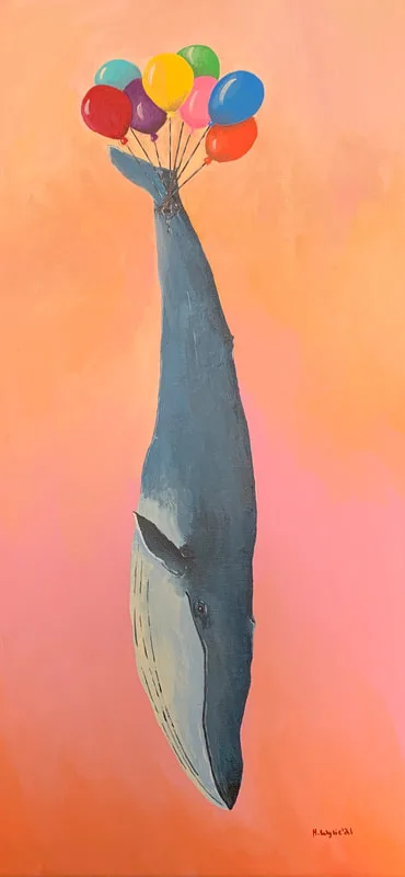 Whale and Balloons & Heather Wylie, Whale and Ballons & H.Wylie, H Wylie Art
